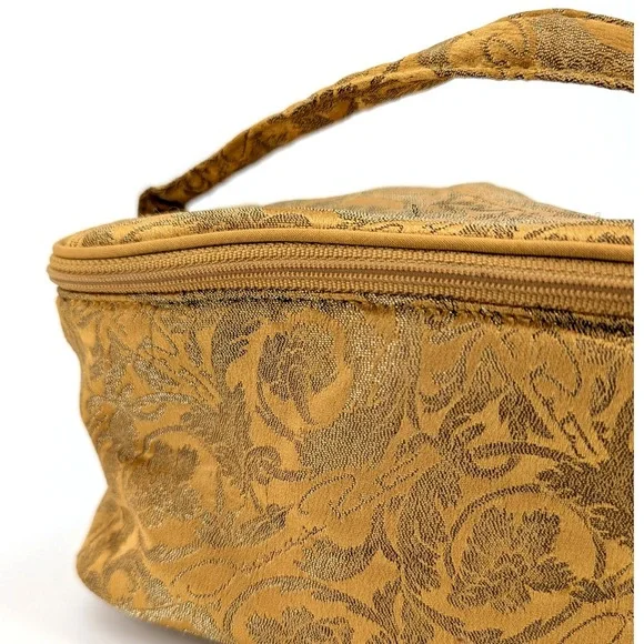 Vintage Oscar de la Renta Gold Brocade Cosmetic Bag Floral Damask Vanity Case - Picture 5 of 11